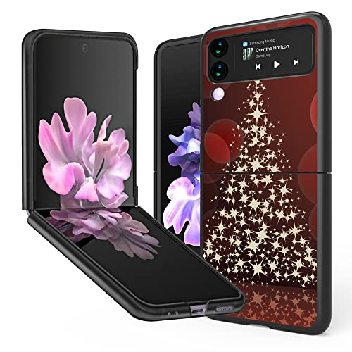 Hard Shell Case Black Red Xmas Tree Design Compatible With Samsung Galaxy Z Flip 4, Ultra Slim Non Slip Full Body Reinforced Drop Protection Anti-Scratch Shockproof #TOP13