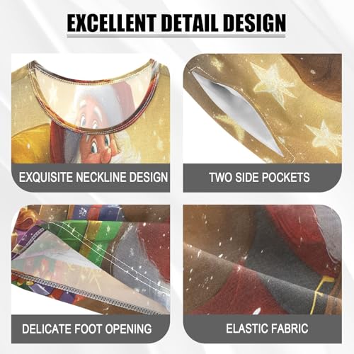 ALAZA Golden Santa Claus Star Merry Christmas Pajamas Set Short Sleeve Cotton Sleepwear Summer Pjs 2 Piece 5-14Y4