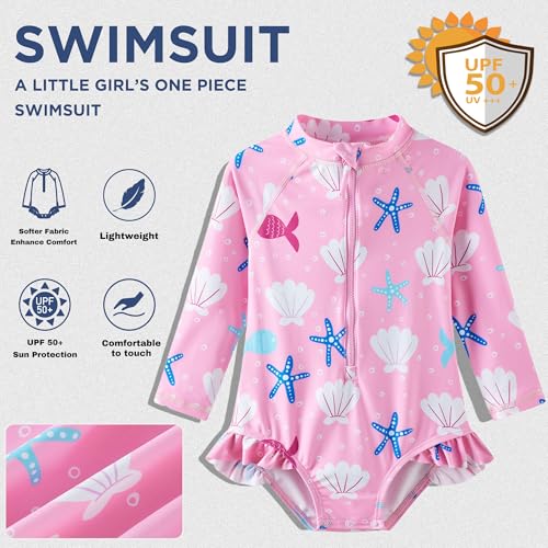 Image of Baby Girls' One Piece Swimsuit Long Sleeve Rash Guard Swimwear