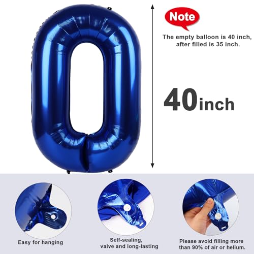 Image of Number 0 Balloon Birthday Decorations, 40In Navy Blue Balloons for Party | Eye-catching Appearance, Perfect Decorative Centerpieces, Convenient Self-sealing Structure, Widely for Various Occasions