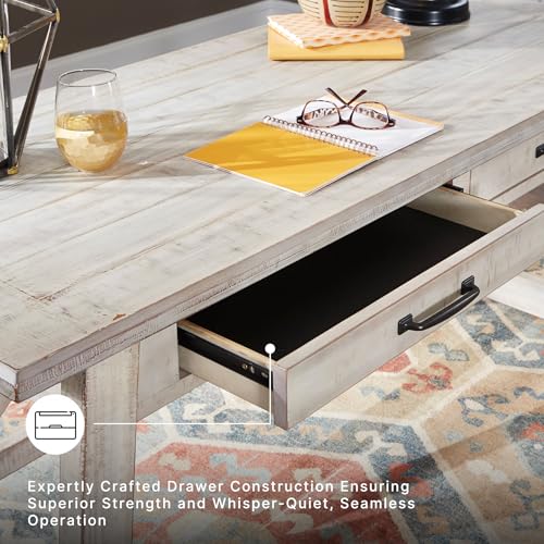 Signature Design by Ashley Carynhurst Farmhouse Large Leg Home Office Desk, 2 Storage Drawers, Vintage Bronze Hardware, Wood, 60.25" Wide, Antique White - image 3