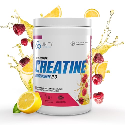 Unity Supplements Flavoured Creatine Monohydrate Powder - Promotes Muscle Growth, Recovery, Strength & Performance - 5g Pure Creatine - 60 Servings (400g) - Easy Mix Formula (Raspberry Lemonade)