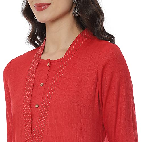 Image of Rangriti Red Art Silk Straight Kurta for Women
