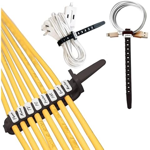 ELYPRO Cable Tie Organizer Set - 8 Reusable Ties, 40 Pins, 45 Labels for Home, Office, Server Room - Durable & Multi-Purpose (Black) Cover