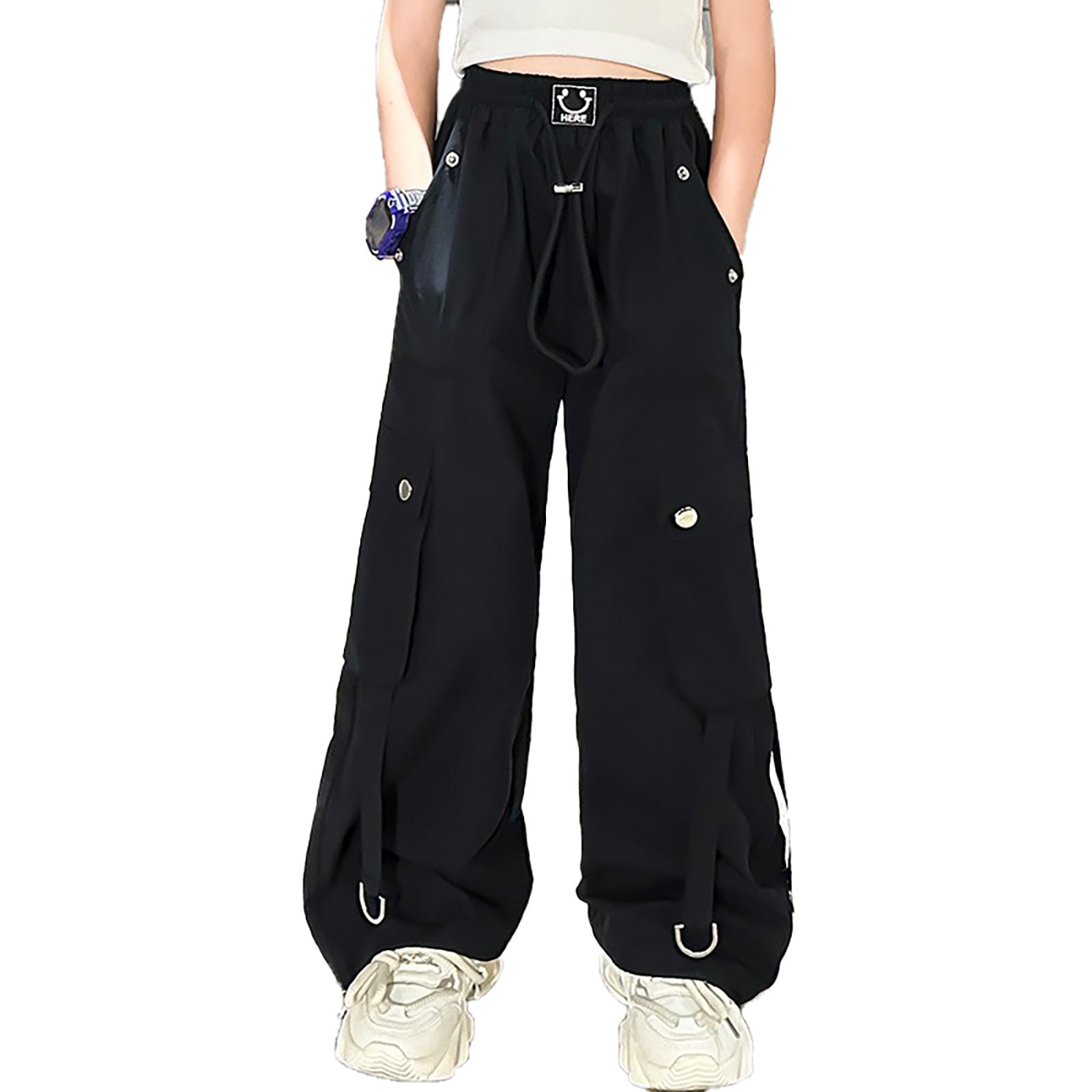 Generisch Baggy Jeans Ragazza Cargo Pantaloni Ragazza Vita Alta Gamba Larga Pantaloni da jogging per Danza Casual All'aperto