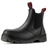 SUREWAY Men's Slip-On Work Boots for Men,Full Grain Leather,Anti-Static,Water/Slip Resistant,Fire Station Mechanic Industrial Construction Safety Boots/Shoes for Men,Soft Toe Black,Size 11