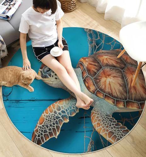 Tapis lavable en machine rond de 160 cm antidérapant océan