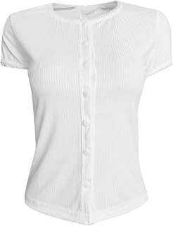 Nueva Sexy Hot Girl Botón Manga Corta Hilo Cardigan Top Moda Color sólido T Camisa Blusa Negro Señoras Manga Corta, Blanco, XL