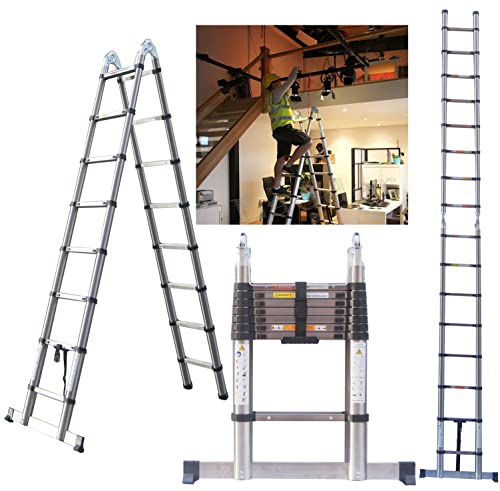 Multi-Purpose Ladder Stainless Steel Ladder Portable Attic Ladder A-Frame Extendable Ladder for Indoor Outdoor Use Telescopic Ladder with Non-Slip Feet Heavy Duty Folding Ladder(2.5m+2.5m) 1 Multi-Purpose Ladder Stainless Steel Ladder Portable Attic Ladder A-Frame Extendable Ladder for Indoor Outdoor Use Telescopic Ladder with Non-Slip Feet Heavy Duty Folding Ladder(2.5m+2.5m)