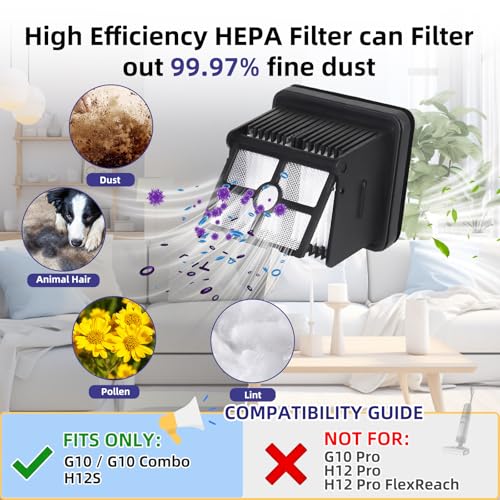 Image of Replacement Parts for Dreame G10, G10 Combo, H12S Cordless Wet Dry Vacuum | NOT for Other Models. ONLY Fits G10, G10 Combo, H12S. 2 Roller Brushes, 2 Filters & 1 Cleaning Brush