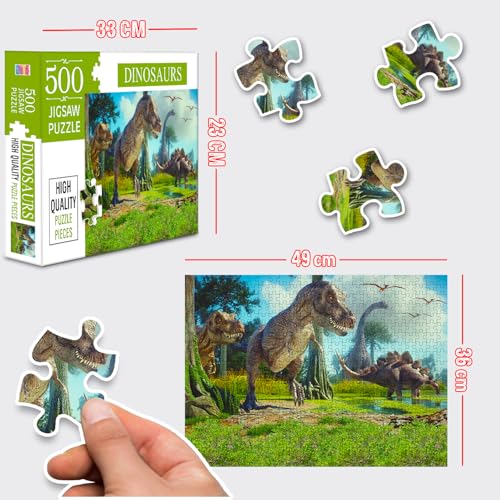 Image of Generic Dinosaur Jigsaw Puzzles 500-Piece for Kids and Children - Wild Animal, Gifts, Fun and Creative Game - Ages 6+