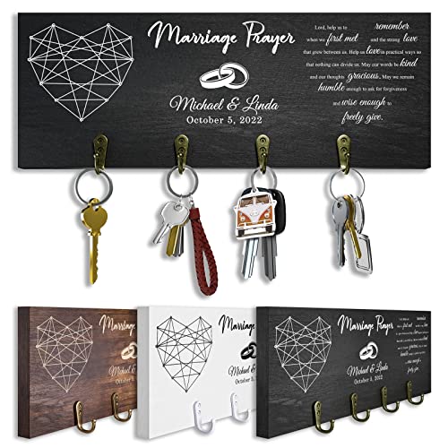 Bemaystar Personalized Wood Key Hooks for Wall Decor, Marriage Prayer