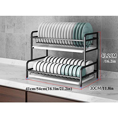 Geschirrtrockner mit Auffangschale, Edelstahl Geschirrkorb 2-stufiger Halter Organizer Geschirrablauf Küchentheke Schwarz 54 cm (21 Zoll)