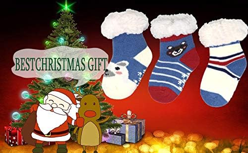 3 Pairs Winter Kids Fuzzy Slipper Socks 2-4/4-6/6-8 Girls Boys Thermal Warm Non-Skid Home Socks，Gifts for Christmas Stocking
