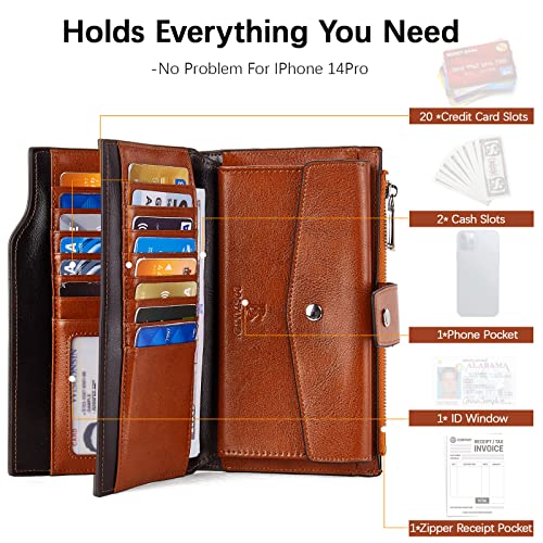 Bostanten Leather Laptop Backpack Purses Casual College Casual Bags Daypack Black And Womens Leather Wallets Rfid Blocking Large Capacity Credit Card Holder Phone Clutch Black With Brown #TOP5