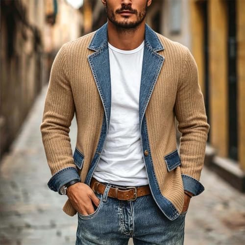fartey Button up Knit Sweater Men Collared Ribbed Cardigan Blazer Coats - image 4