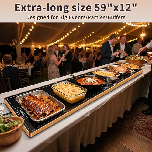 Image of Warming Mat for Food (Extra Long 59 inchx12 inch), Warming Trays for Buffets Party & Daily Use, Temperature Control Commercial Food Warmer, Tempered Glass Food Warming Mat, Black Electric Warming Tray