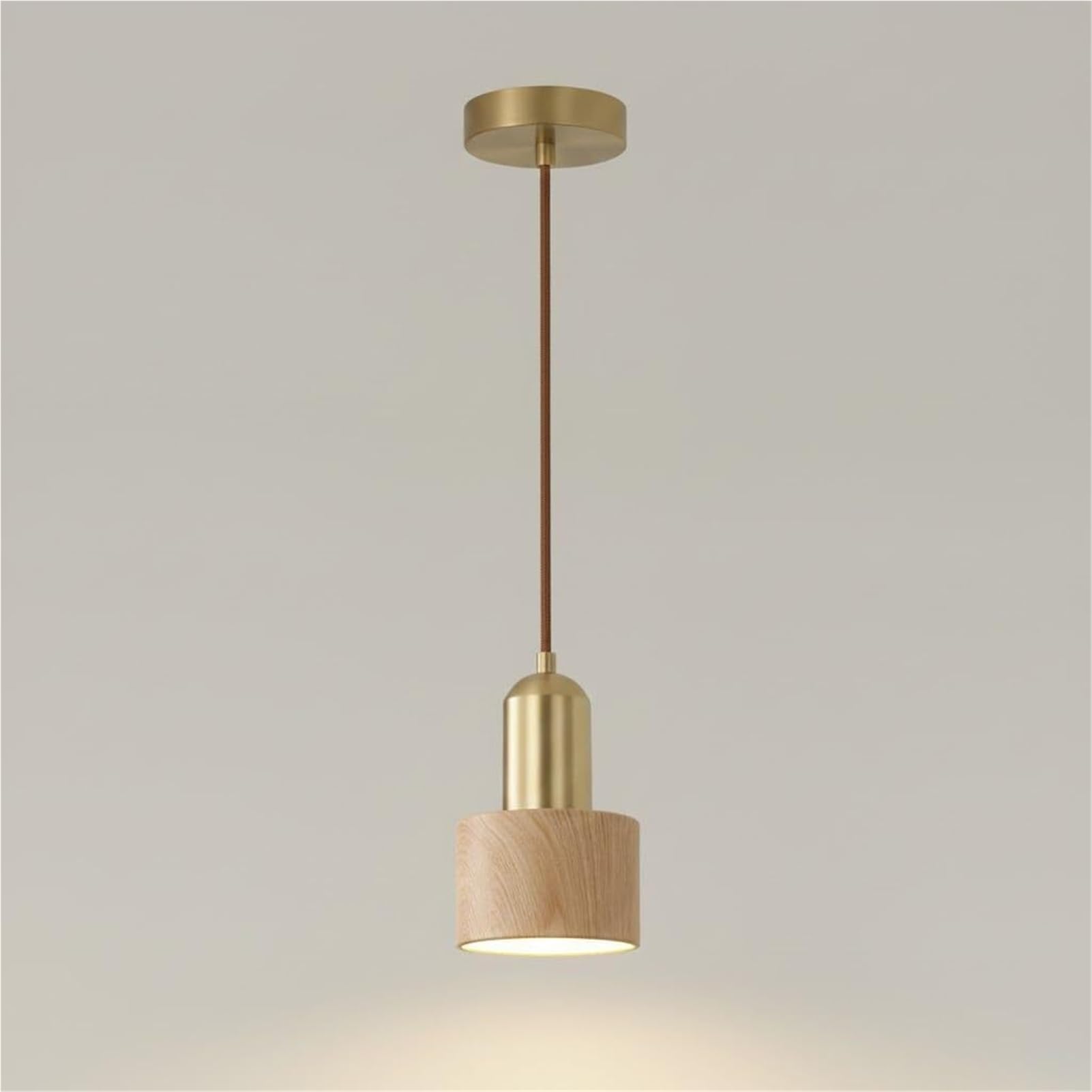 HUAYUSEDF Nordic Walnut Brass Cylinder Pendant Lamp Chandelier Hanging Lighting Ceiling Fixture Minimalist for Kitchen Island Bedroom Dining Room Office(Natural)