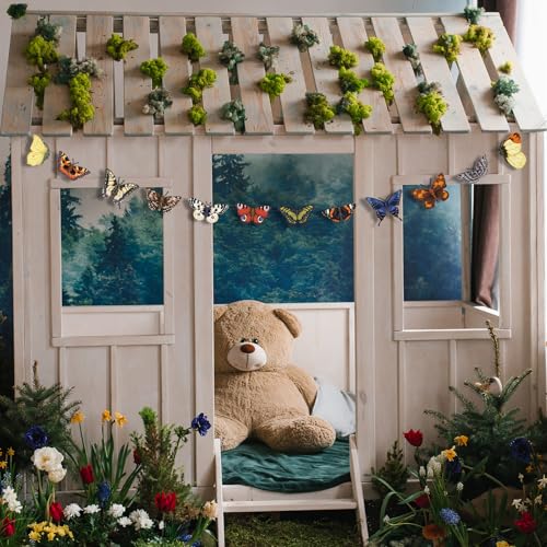Image of Cinnvoice 8.2 ft Butterfly Garland Party Decoration Wood Hanging Butterfly String Decor Spring Animal Ornament Garland Rustic Vintage Retro Banner for Wedding Nursery Spring Summer Home Garden Decor