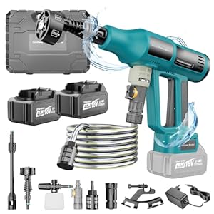 Yofuly Akku Hochdruckreiniger für Makita 18V Akkus, 2X 4000mAh Batterien Tragbarer Akku Druckreiniger, 4 Einstellstufen, 6-in-1Düse, Schaumsprüher, Filterkessel, 5M Schlauch | Auto Garten