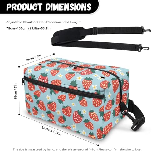 Image of Drnuikhe Strawberry Print Crochet Bag Yarn Storage Knitting Large Capacity Yarn Storage Organizer for Knitting Needles, Crochet Hooks and Other Accessories