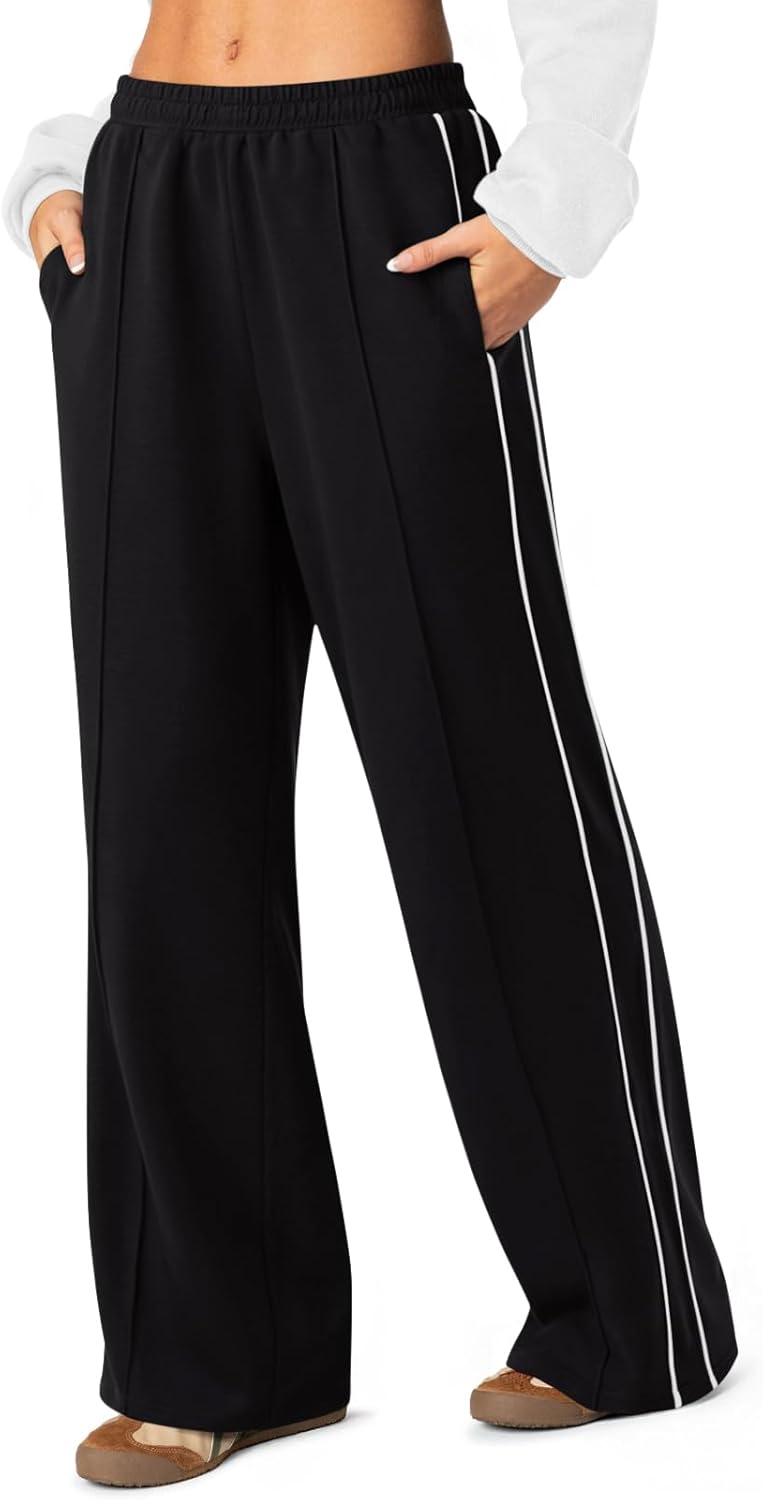 LASLULU Womens Wide Leg Sweatpants Baggy Straight Leg Sweatpants Y2K Dance Pants Gym Athletic Sweat Pants Joggers