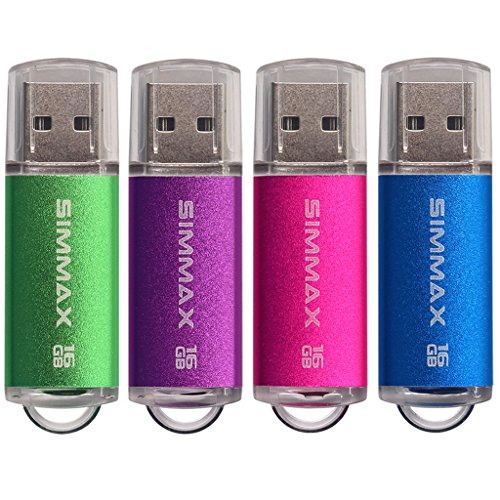 Memorias USB 4 Piezas 16GB USB 2.0 Stick Flash Drive Pendrives Almacenamiento Datos por SIMMAX (16GB Verde Púrpura Rosa Azul)