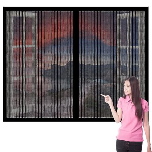 Mosquitera Magnética para Puerta Corrediza 122 x 163 cm sin Taladrar Cortina Mosquitera para Sala de Estar Apto para Niños y Mascotas para Habitación Salón Ventanas, Negro
