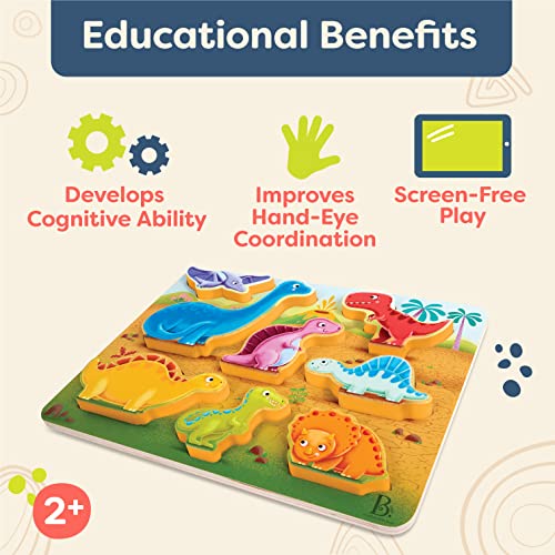 image for B. toys- Peek & Explore - Dinosaurs- Wooden Puzzle – Chunky Puzzle f