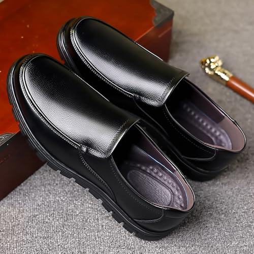 Men's Leather Slip on Dress Shoes Comfort Round Toe Soft Non Slip Low Top Loafers Outdoor Work Office Casual Shoes4