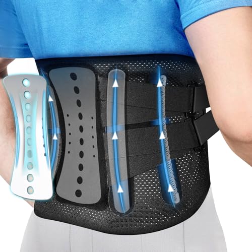 HLGO Cinturón de apoyo para la parte inferior de la espalda, soporte lumbar para alivio del dolor y prevención de lesiones, correas dobles ajustables, paneles de malla transpirable (tamaño L: cintura
