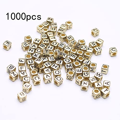 HERZWILD Letter Beads for Threading Approx. 1000 Pieces 6 x 6 mm Letter Beads Square Craft Beads Letters A-Z Beads for Jewellery Crafts (Gold-A) - Image 2