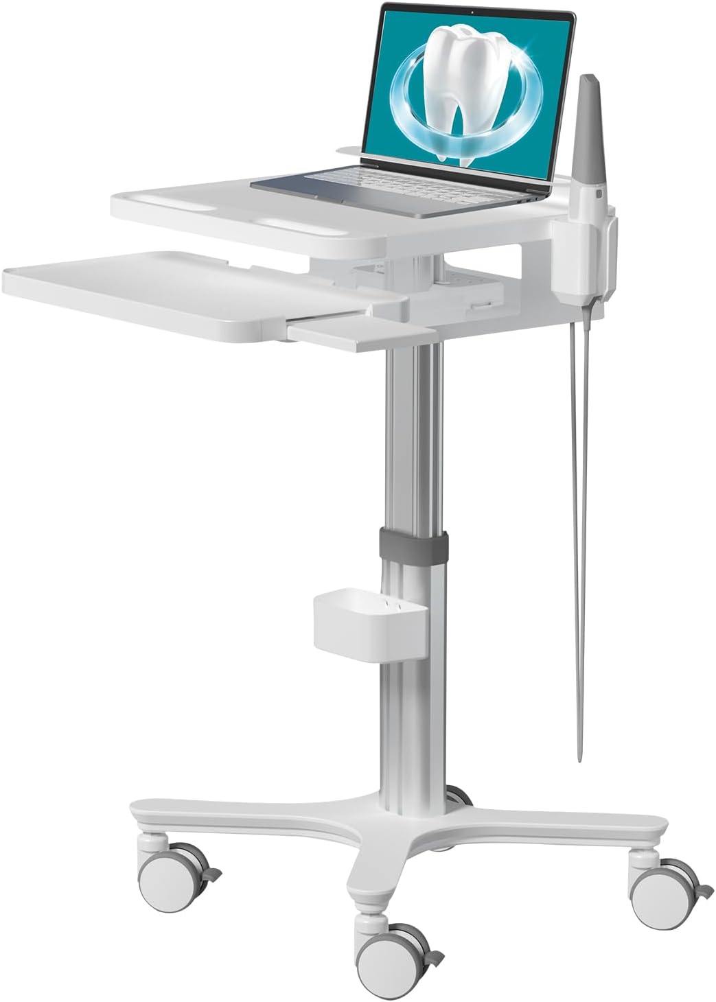 Medical Cart Trolley, Mobile Adjustable Height Dental Cart with Oral Scanner Holder for for Hospital, Dental