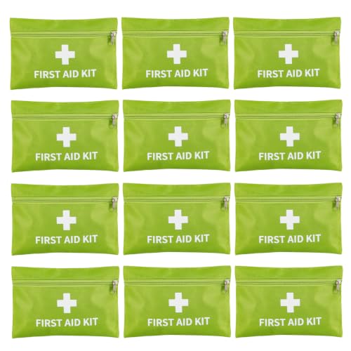 Image of 12 Pack Empty First Aid Kit Bag, Small First Aid Pouch Bulk, Water Resistant Travel Medical Organizer, Mini Emergency Supply Storage for Home, Car, Office, Camping, Outdoors (GREEN, 20X14cm, Bag Only)