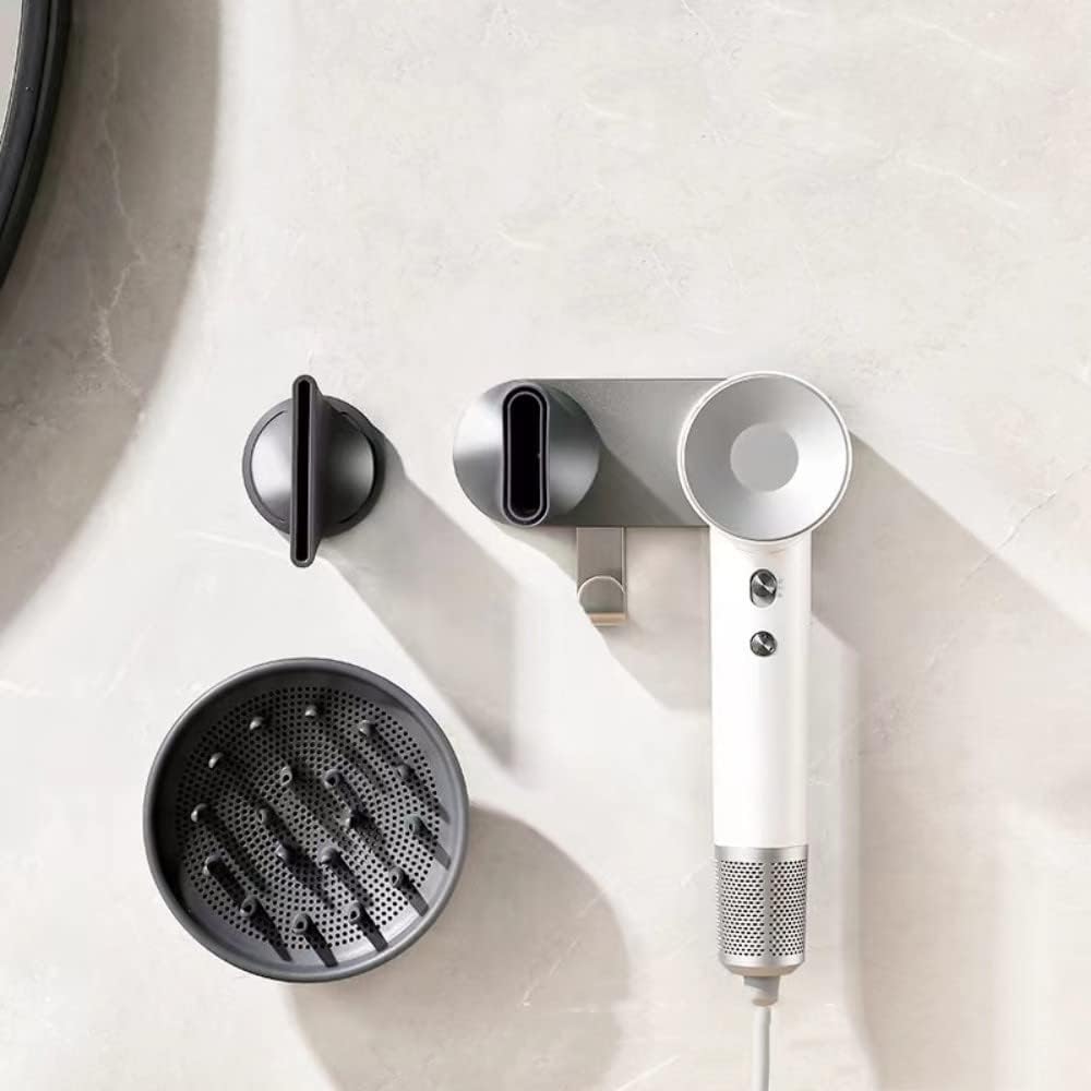 Magnetic Hair Dryer Stand Organizer Shelf Wall Mounted Hair Dryer Holder Storage Rack for Dyson Supersonic Hair Dryer (Silver)