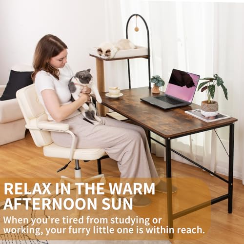 Doicah DOICAH-PJA0231-M Computer Desk With Cat Tree,Vintage Office Desk thumb #6