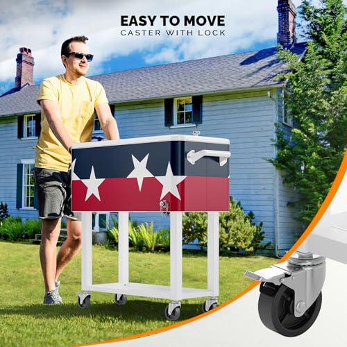 Image of VINGLI Rolling Ice Chest, Portable Patio Party Bar Drink Cooler Cart, with Shelf, Beverage Pool with Bottle Opener