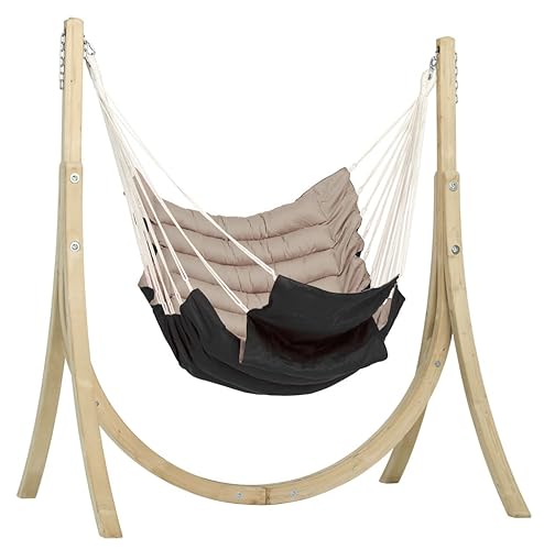 AMAZONAS XXL Set Hängesessel California Sand + Gestell Taurus | weich gepolstert mit Fußablage | bis 160 kg belastbar | zweifarbig Beige/Anthrazit | Gestell FSC(TM)-zertifiziertes Fichtenholz