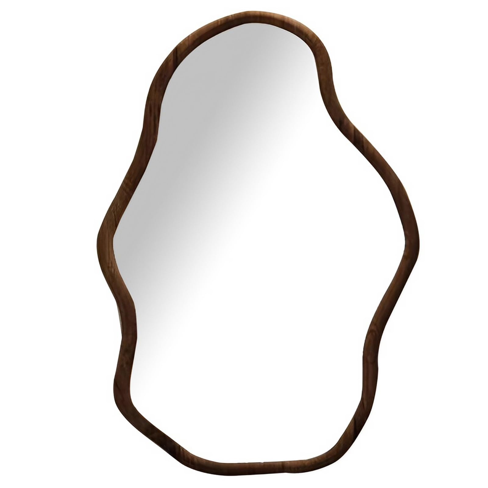 FGXHHS Irregular Wall Mirror, 24×32inch Modern Wood Frame Asymmetric Unique Vanity Vintage Home Decor for Living Room Bedroom Bathroom Entryway(Walnut)