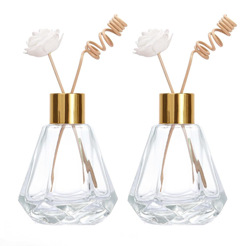 2Pcs 60ml/2oz Diffuser Bottles Empty Refillable Glass Diffuser Jars Aromatherapy Container Fragrance Accessories Use for DIY Replacement Diffuser Sticks Home Bathroom Decor