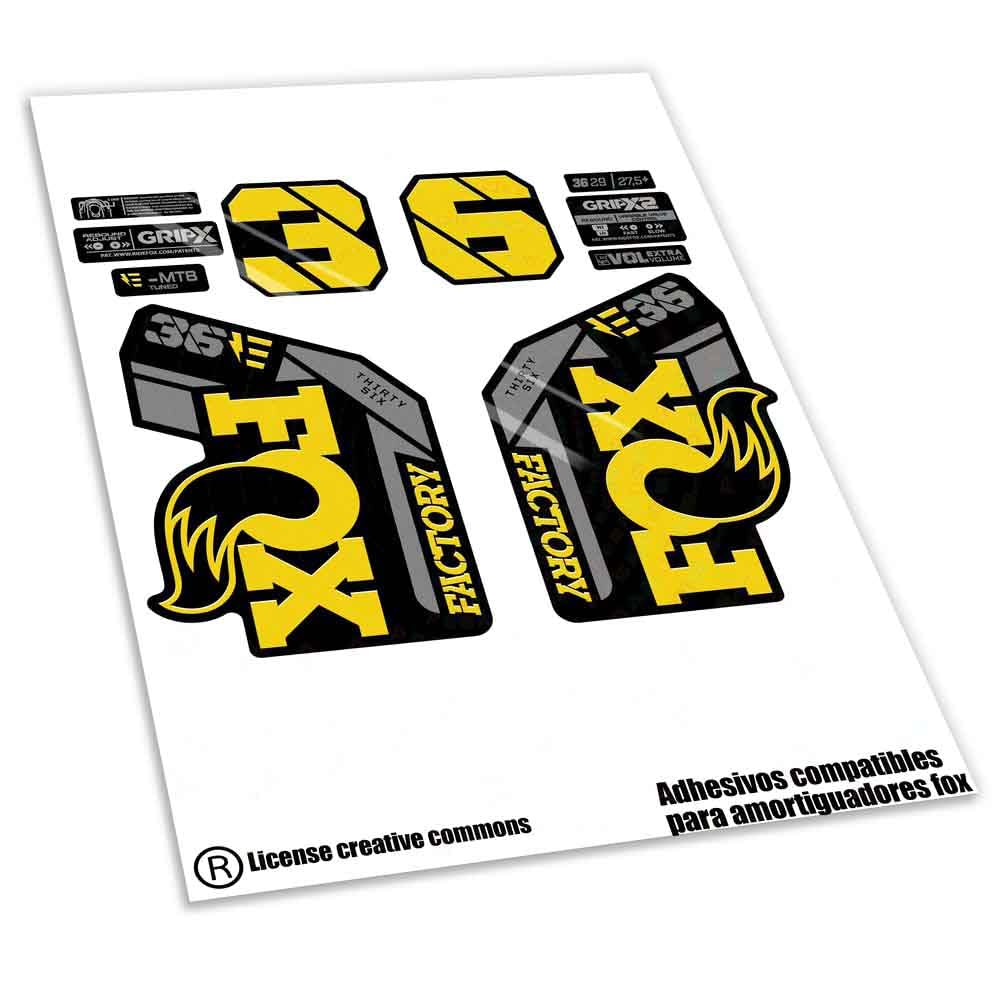 Rif:VP639 Adesivi compatibili con forcella FOX- 36 KASHIMA 2025 MTB, adesivi, adesivi, adesivi per mountain bike. (GIALLO 023)