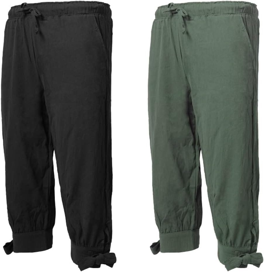 Adult Men Medieval Renaissance Lounge Pirate Costume Loose Pants Black Brown Leg Bandage Trouser