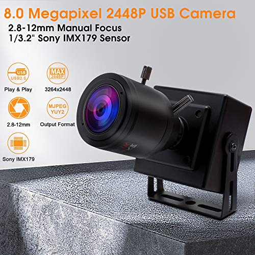 Svpro Manual Zoom Focus Usb Camera 2.8-12Mm Varifocal Lens 2448P Hd Usb Web Camera 8Mp High Definition With Sony Imx179 Sensor M12 Mount Lens Portable Usb Camera With Metal Case And Bracket #TOP1