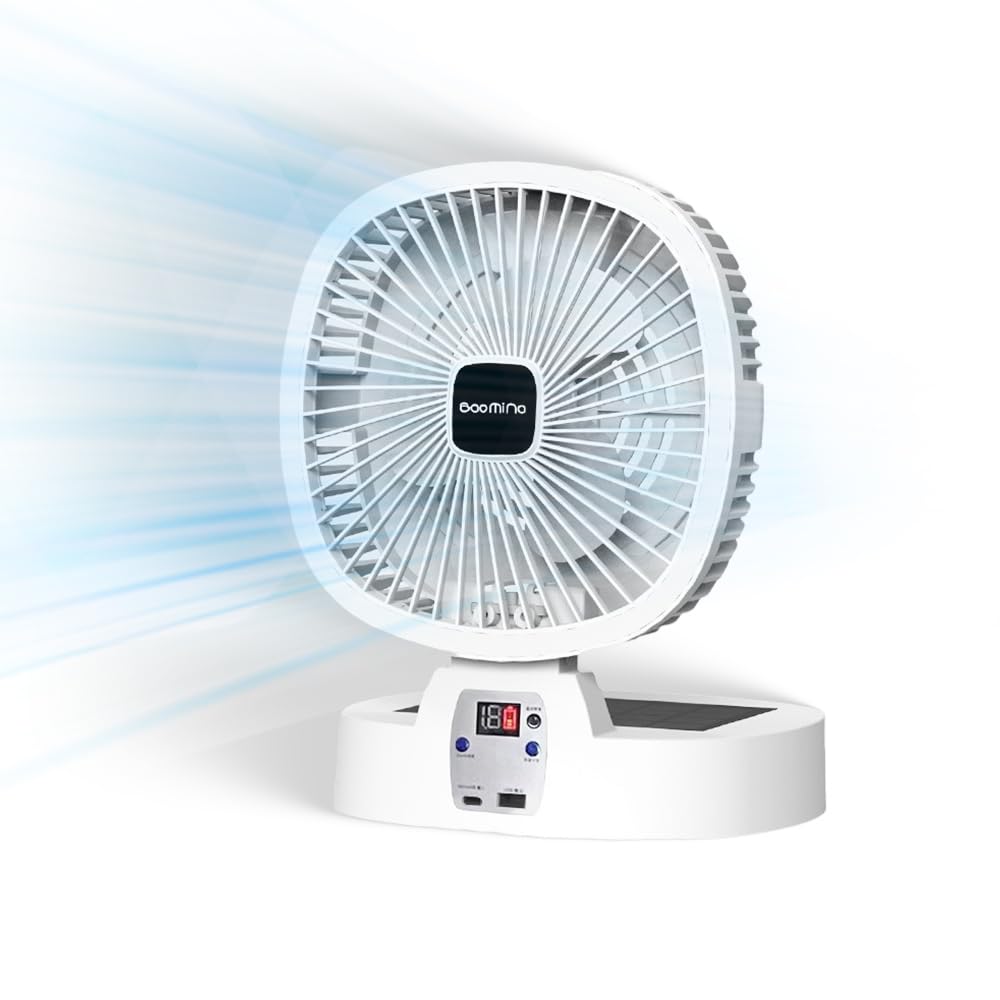 Rechargeable Solar Powered Portable Fan with Led Lantern,Five Speed Wind Regulation, Circulating Convective Wind Fan for Picnic, Barbecue, Fishing, Travel, Home