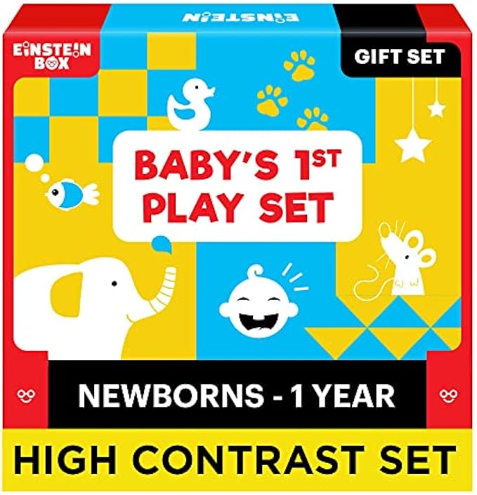 Einstein Box High Contrast Set for Baby Girls & Boys Newborns & Infants of Age 1-3-6-9-12 Months | with Rattles + High Contrast Books+ High Contrast Flashcards| Gift Set for Babies