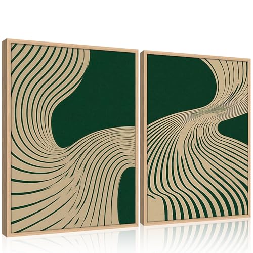 Framed Sage Green Abstract Line Art Print - Modern Minimalist