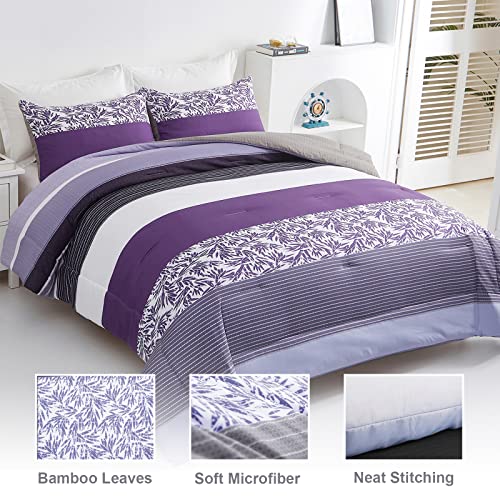 Djy Purple Comforter Set Queen Purple Stripe Bedding Comforter For Queen Bed Stripe Elegant Comforter With 2 Pillow Cases Lightweight Microfiber Comforter Bedding Set (3 Pieces, 90”×90”) #TOP1