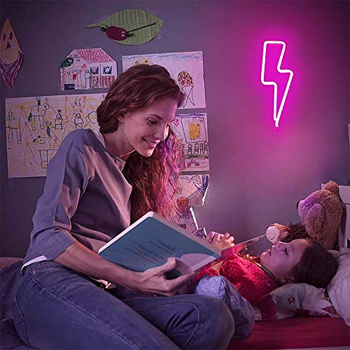 Image of YouOKLight Lightning Bolt Neon Sign Lights, LED Wall Light Night Lights, Battery or USB Powered Neon Lights for Wall Decor, Bedroom, Kids Room, Living Room, Bar, Party, Christmas, Wedding (Pink)