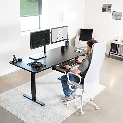 Image of VIVO Large Clamp-on Computer Keyboard and Mouse Under Desk Slider Tray, 27 x 11 inch Pull Out Platform Drawer, Gray, MOUNT-KB05GY | Keyboard Tray for Typing, Slide Out Platform, Extra Sturdy C-Clamp Mount System, Computer Drawer, Black Frame