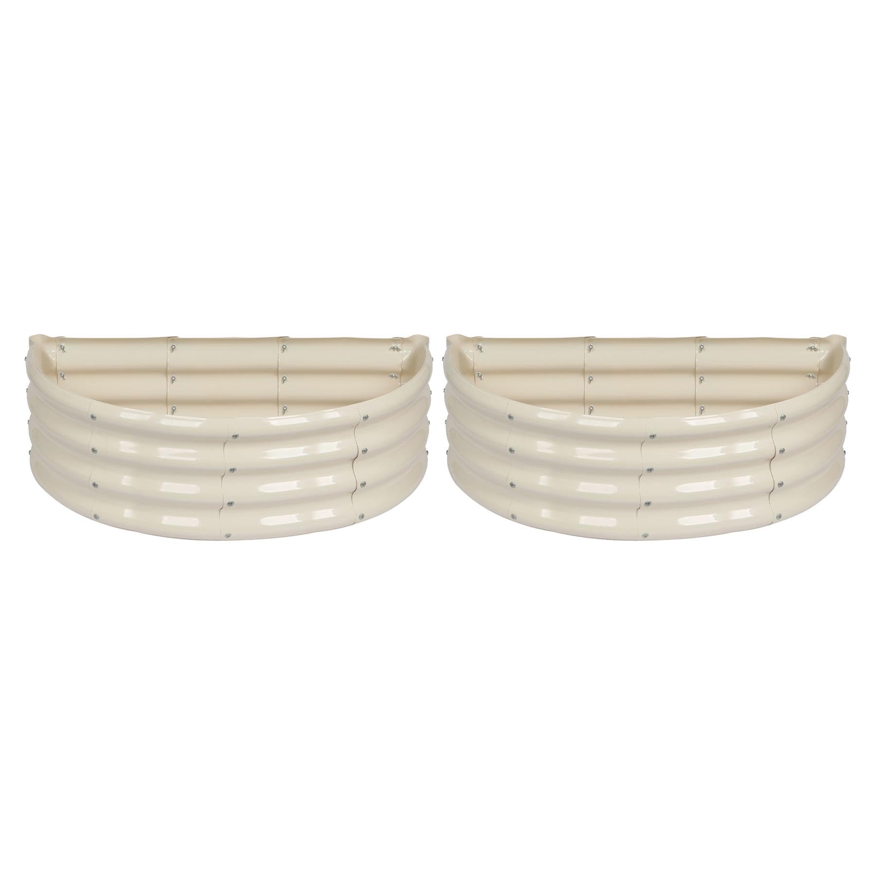 Harbour Housewares Off-White Raised Garden Bed - Ivory - 95 X 45Cm - Semi-Circle - Pack Of 2 - Bottomless Galvanised Steel Metal Planter Box For Growing Outdoor Plants, Vegetables, Flowers And Herbs